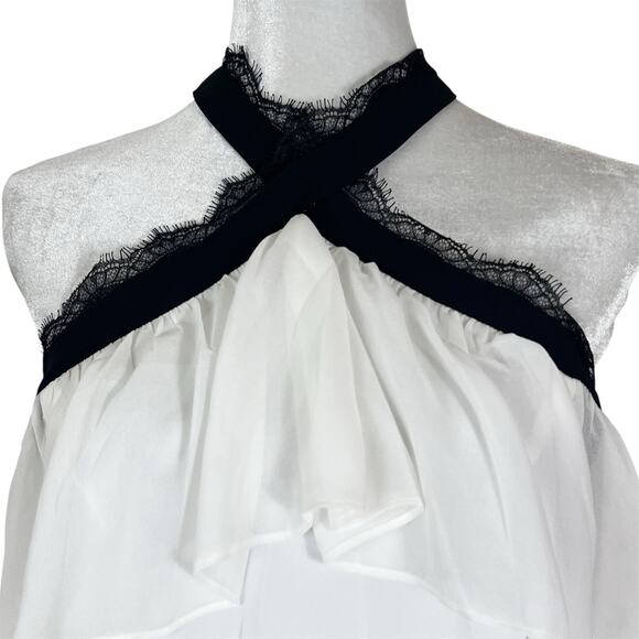 NWT bar III Off The Shoulder White Ruffle Top with Black Lace Trim Size Large - Picture 3 of 7